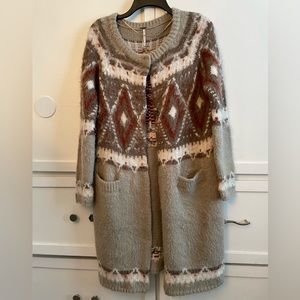 Free People Long Sweater Coat 71% Acrylic 16% Mohair 13% Wool Size SP